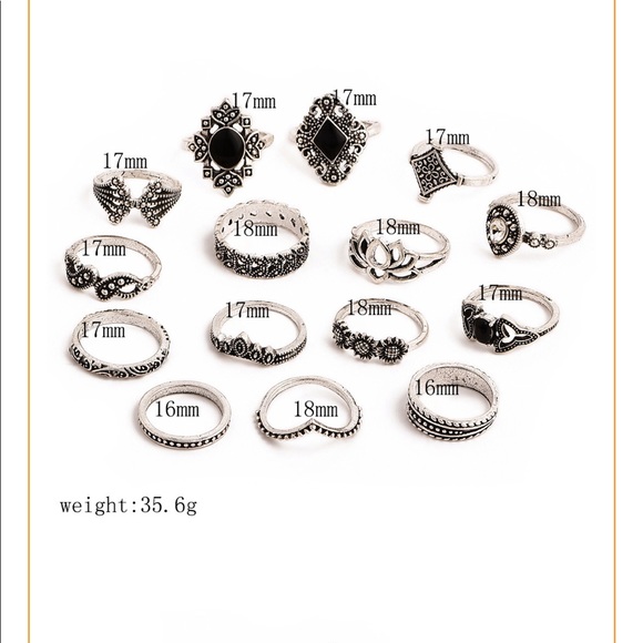 15pcs Boho Knuckle Midi Ring Silver - Picture 4 of 4